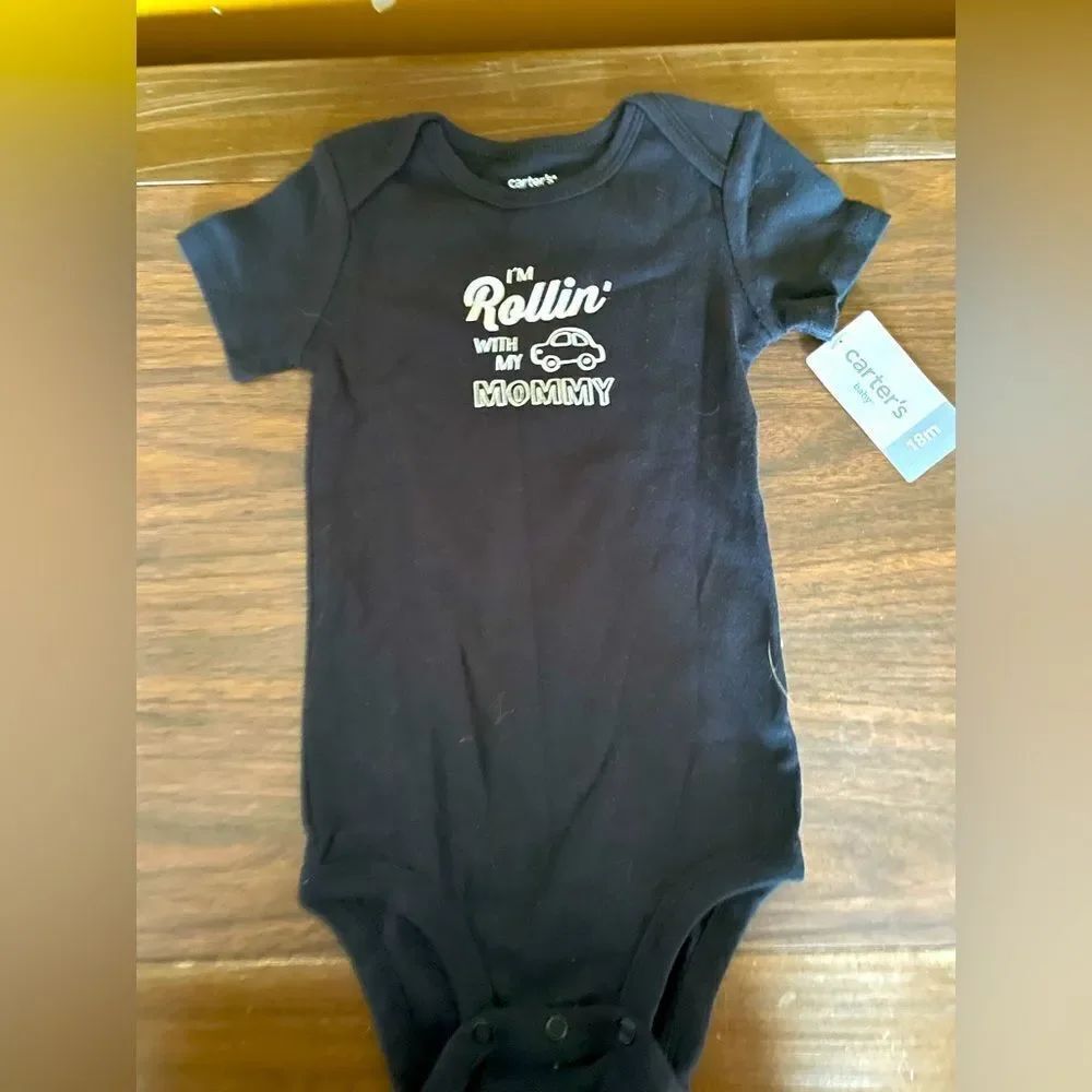 Carter's Black Baby Onesie - Rollin' with Mommy 18m NWT